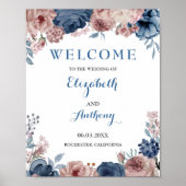 Trouwachtergrond met waterverf in Navy Blue Roze M Poster (Voorkant)