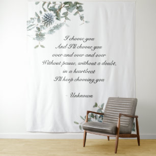 Trouwachtergrond   Trouwtapijt   Blauwe Bloemen Wandkleed