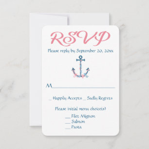 Trouwanker RSVP Scheepsanker Blauwe Bloemige Huwel Kaartje