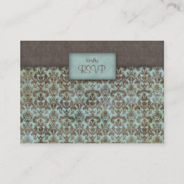 Trouwantwoordkaart damast turquoise blauw bruin informatiekaartje