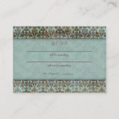 Trouwantwoordkaart damast turquoise blauw bruin informatiekaartje (Achterkant)