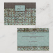 Trouwantwoordkaart damast turquoise blauw bruin informatiekaartje (Voorkant / Achterkant)