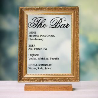 Trouwbar signeer - Gouden frame acryl display