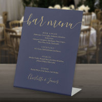 Trouwbarmenu met handtekening in Navy Blauw Goud S