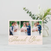 Trouwbedankje 3 Photo Collage Blush Gold Bedankkaart (Staand voorkant)