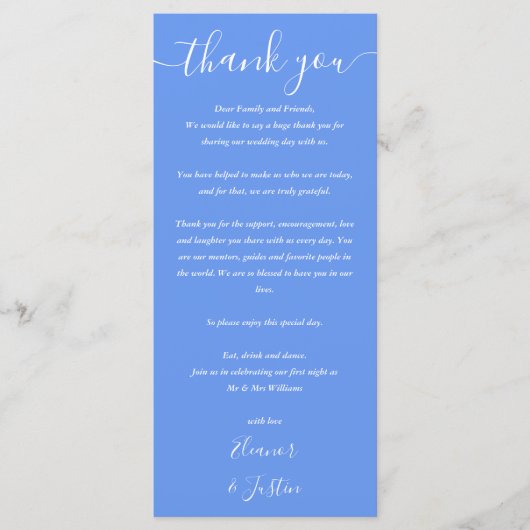 Trouwbedankje Cornflower Blue Place Card Menu (Voorkant)