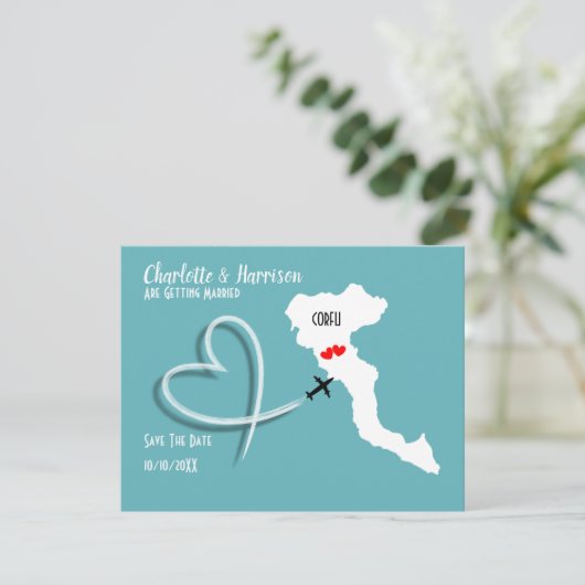 Trouwbestemming Corfu Save The Date (Staand voorkant)