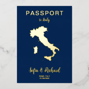 Trouwbestemming Italië Goud Folie Paspoort Uitnodiging
