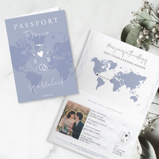 Trouwbestemming Paspoort Dusty Blue Wereldkaart