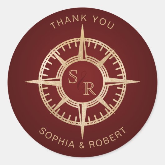 Trouwbestemming Paspoort Kompas Bedankt Ronde Sticker (Voorkant)