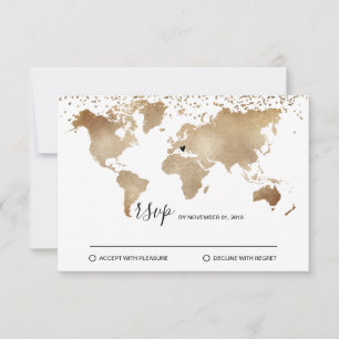 Trouwbestemming Wereldkaart Goud Verwijderbare Har RSVP Kaartje