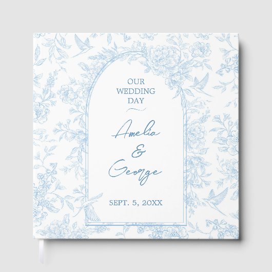 Trouwblauw en wit Frans Toile Guest Book Gastenboek (Voorkant)