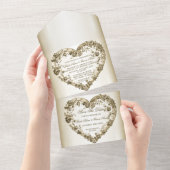 Trouwbloem Golden Hart Lijst Elegant All In One Uitnodiging (Afscheurbaar)