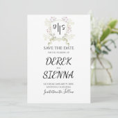 Trouwbloem Monogram Wapen Huwelijk Save The Date (Staand voorkant)
