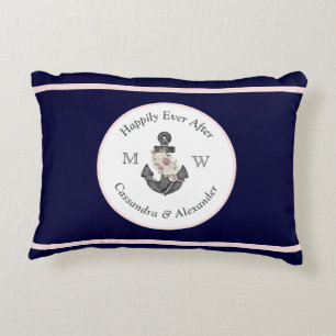 Trouwbloemen Anker Navyblauw Roze Accent Kussen