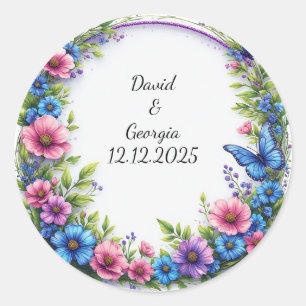 Trouwbloemen Cirkelvormig Frame Ronde Sticker