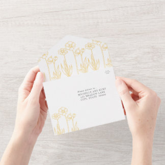 Trouwbloemen Goudgeel en Wit All In One Uitnodiging