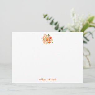 Trouwbloemen in vintage oranje waterverf stijl op bedankkaart