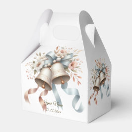 Trouwbloemen klokken roze blauwe linten mooi bedankdoosjes