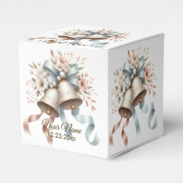 Trouwbloemen klokken roze blauwe linten mooi bedankdoosjes