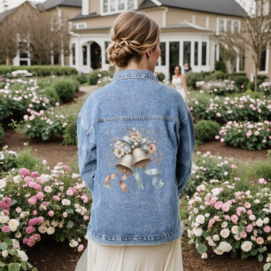 Trouwbloemen klokken roze blauwe linten mooi denim jacket