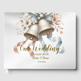 Trouwbloemen klokken roze blauwe linten mooi gastenboek