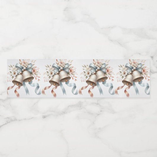 Trouwbloemen klokken roze blauwe linten mooi waterfles etiket (Enkel label)