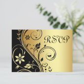 Trouwbloemen RSVP Black Gold Uitnodiging (Staand voorkant)