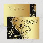 Trouwbloemen RSVP Black Gold Uitnodiging (Voorkant / Achterkant)