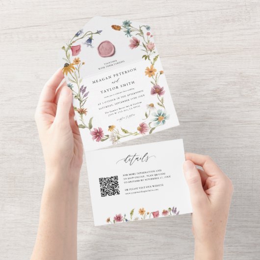 Trouwbloemen Wilde Bloem Lente Trouwdag All In One Uitnodiging (Afscheurbaar)