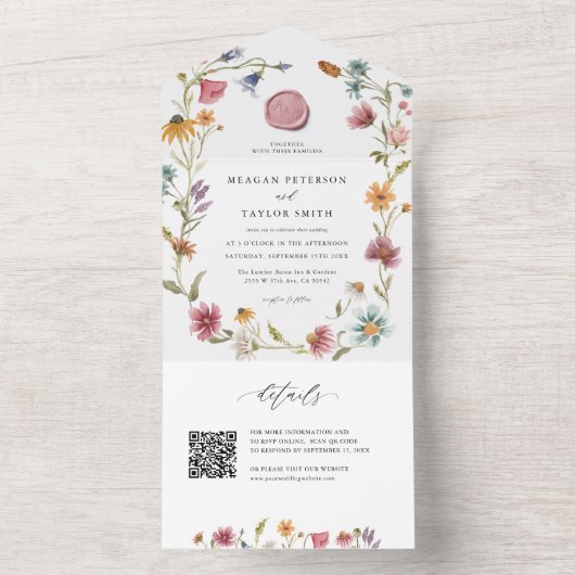 Trouwbloemen Wilde Bloem Lente Trouwdag All In One Uitnodiging (Binnen)