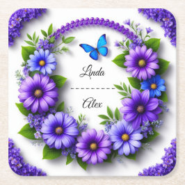 Trouwbloemenkrans Vierkante Kartonnen Onderzetter