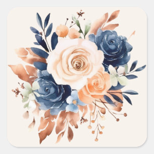 Trouwboeket Navy Peach Copper Vierkante Sticker