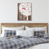Trouwboom handtekening Gastenboek Vogels Roze Hout Canvas Afdruk (Insitu (Slaapkamer))
