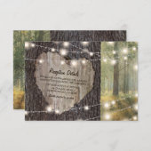 Trouwboom met uitgegraven hart | Rustieke snoerlam Informatiekaartje (Voorkant / Achterkant)