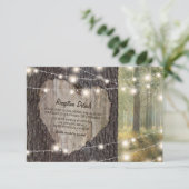 Trouwboom met uitgegraven hart | Rustieke snoerlam Informatiekaartje (Staand voorkant)