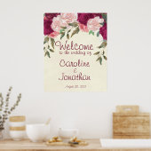 Trouwbord burgundy roze bloem poster (Keuken)