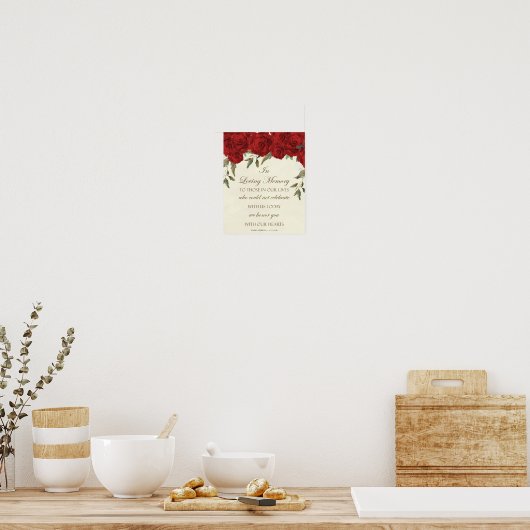 Trouwbord 'In liefdevolle herinnering' rode rozen Poster (Keuken)