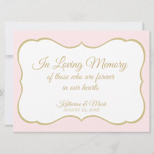 Trouwbord 'Loving Memory' Goud en Roze Bord Aankondiging (Voorkant)