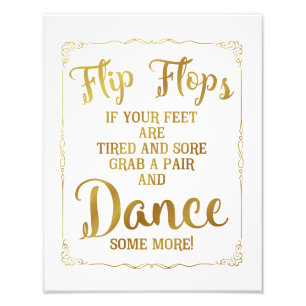trouwbord, teenslippers, bruiloft, goud foto afdruk