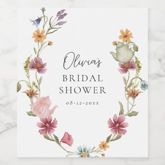 Trouwborrel Wijnetiket Bloemthee Wijn Etiket (Enkel label)