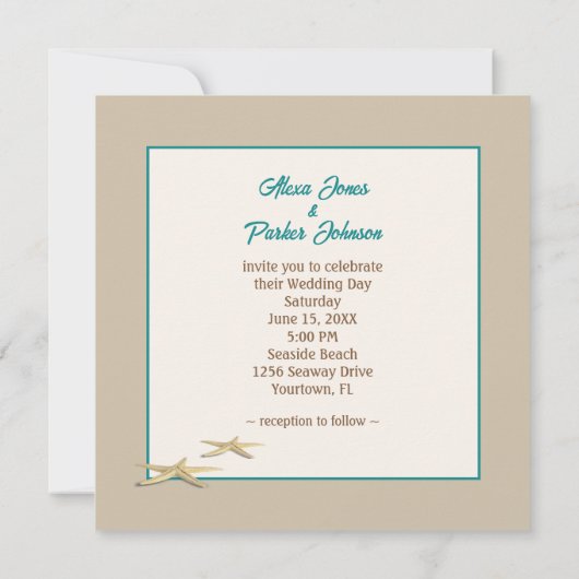 Trouwbrief op het strand save the date (Achterkant)