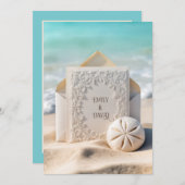 Trouwbriefpapier met strand zand dollar kaart (Voorkant / Achterkant)
