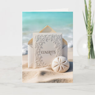 Trouwbriefpapier met strand zand dollar kaart