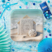 Trouwbriefpapier met strand zand dollar papieren bordje (Feest)