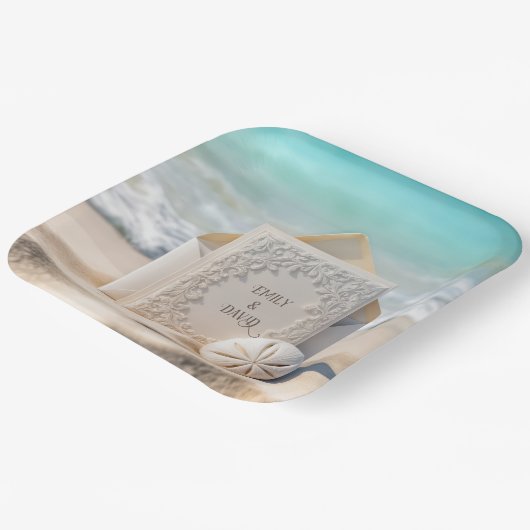 Trouwbriefpapier met strand zand dollar papieren bordje (Gebogen)