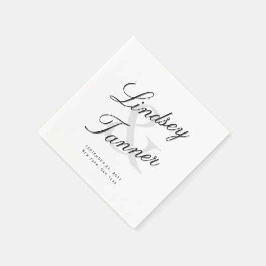 Trouwbruid en bruidegom in elegant schaduwscript servet (Hoek)