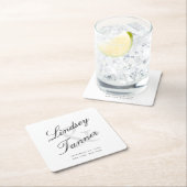 Trouwbruid en bruidegom in elegant schaduwscript vierkante kartonnen onderzetter (Insitu)