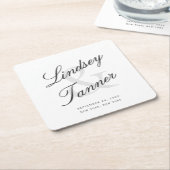 Trouwbruid en bruidegom in elegant schaduwscript vierkante kartonnen onderzetter (Schuin)