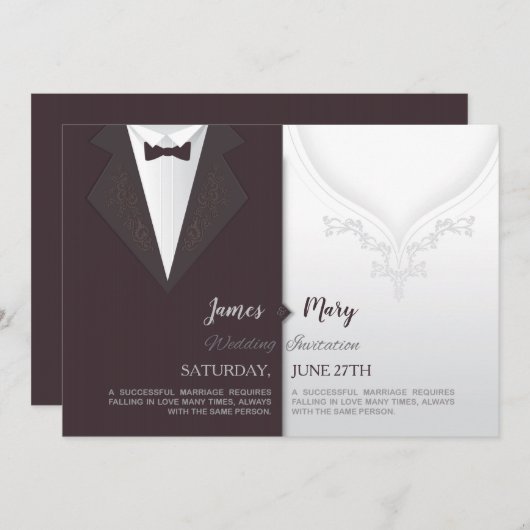 Trouwbruidegom pak en bruiden jurk uitnodiging (Voorkant / Achterkant)